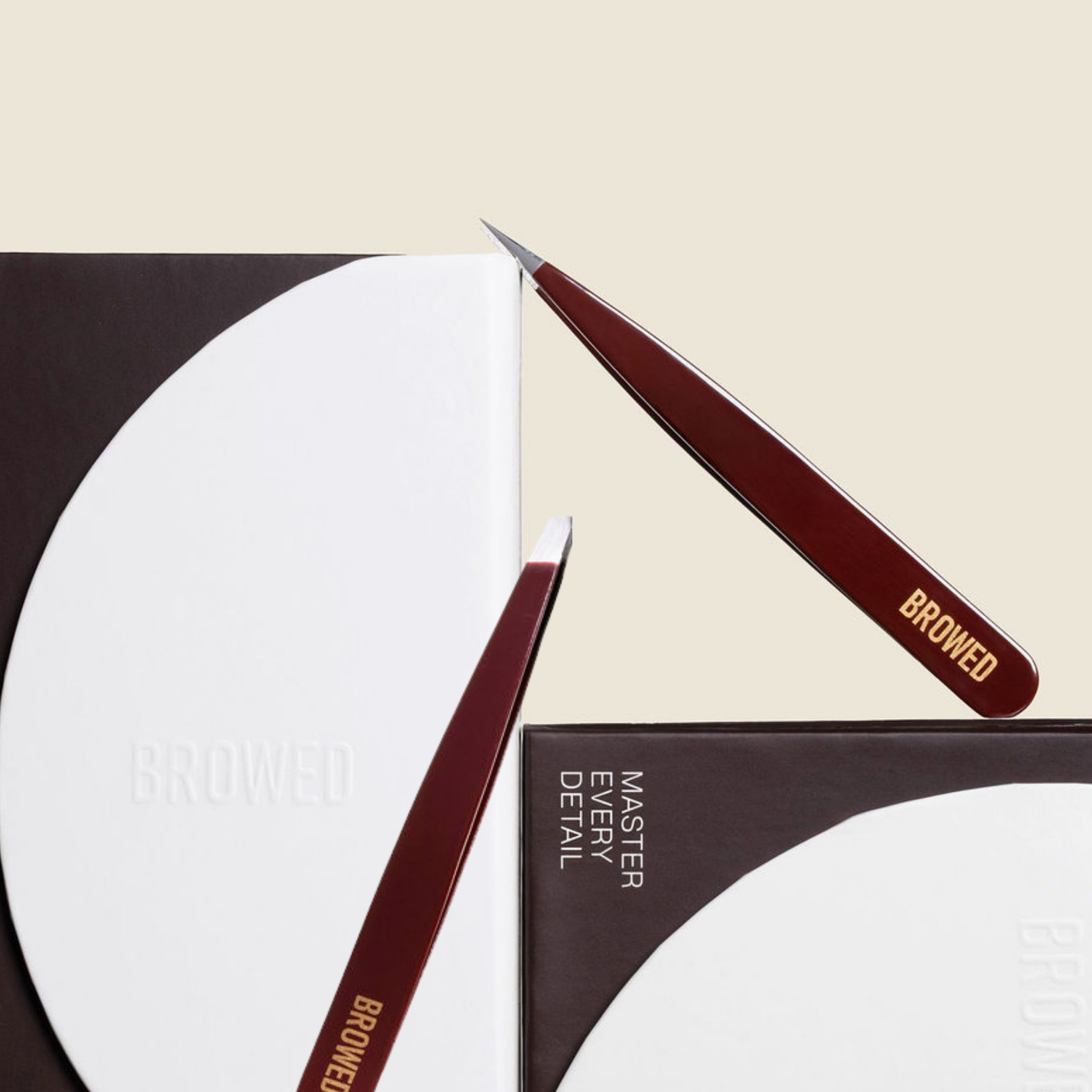 Browed - Cherry Red Slanted + Point Tip Tweezer Set