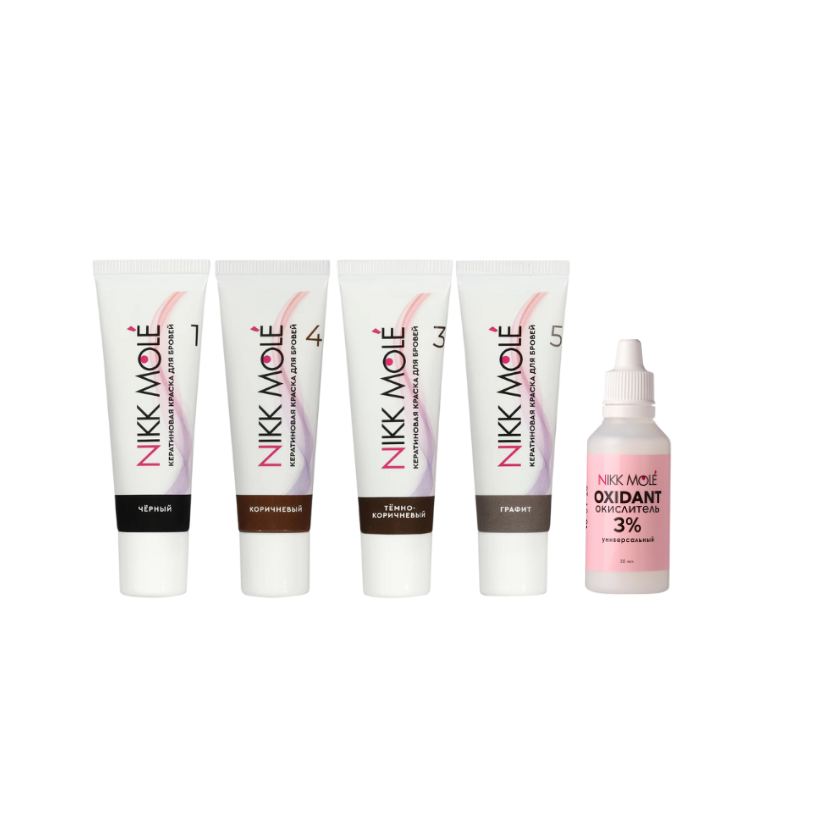 NIKK MOLE - Keratin Dye for Eyebrows and Eyelashes (Kit, 4 Colours + Oxidant)